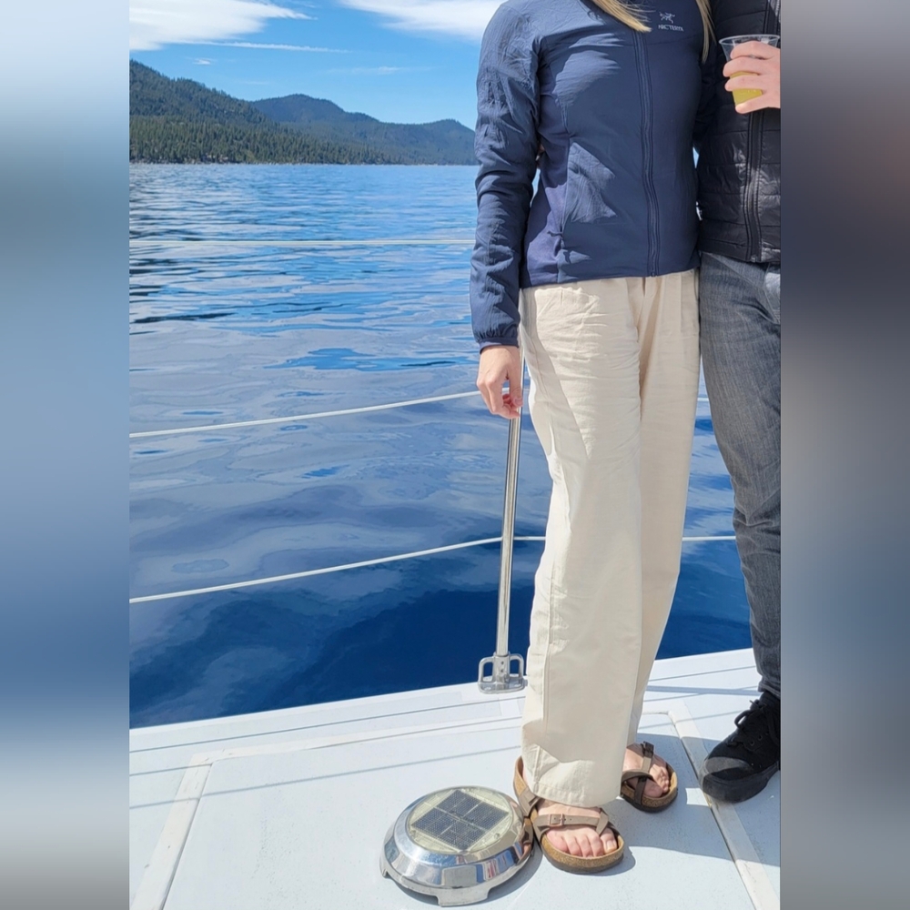 Linen Straight Leg Pants - Beige - Size 4